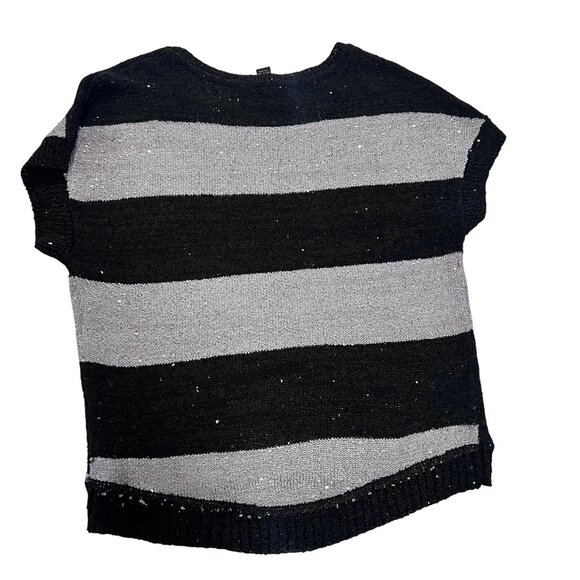 INC Black & Gray Striped Short Sleeve Sweater With Sequins - Picture 2 of 10